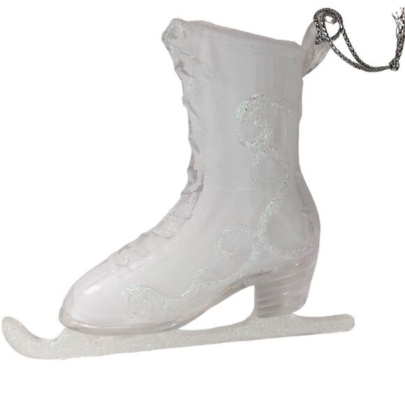 GLASS FIGURE SKATE ORNAMENT WITH SILVER GLITTER - Picture 3 of 13